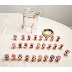 Recollections Wooden Spool Stamp Jar Alphabet Crafting Stamps A-Z, &